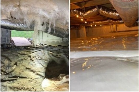 Mold, mildew, and musty crawl space conditions found during an inspection.