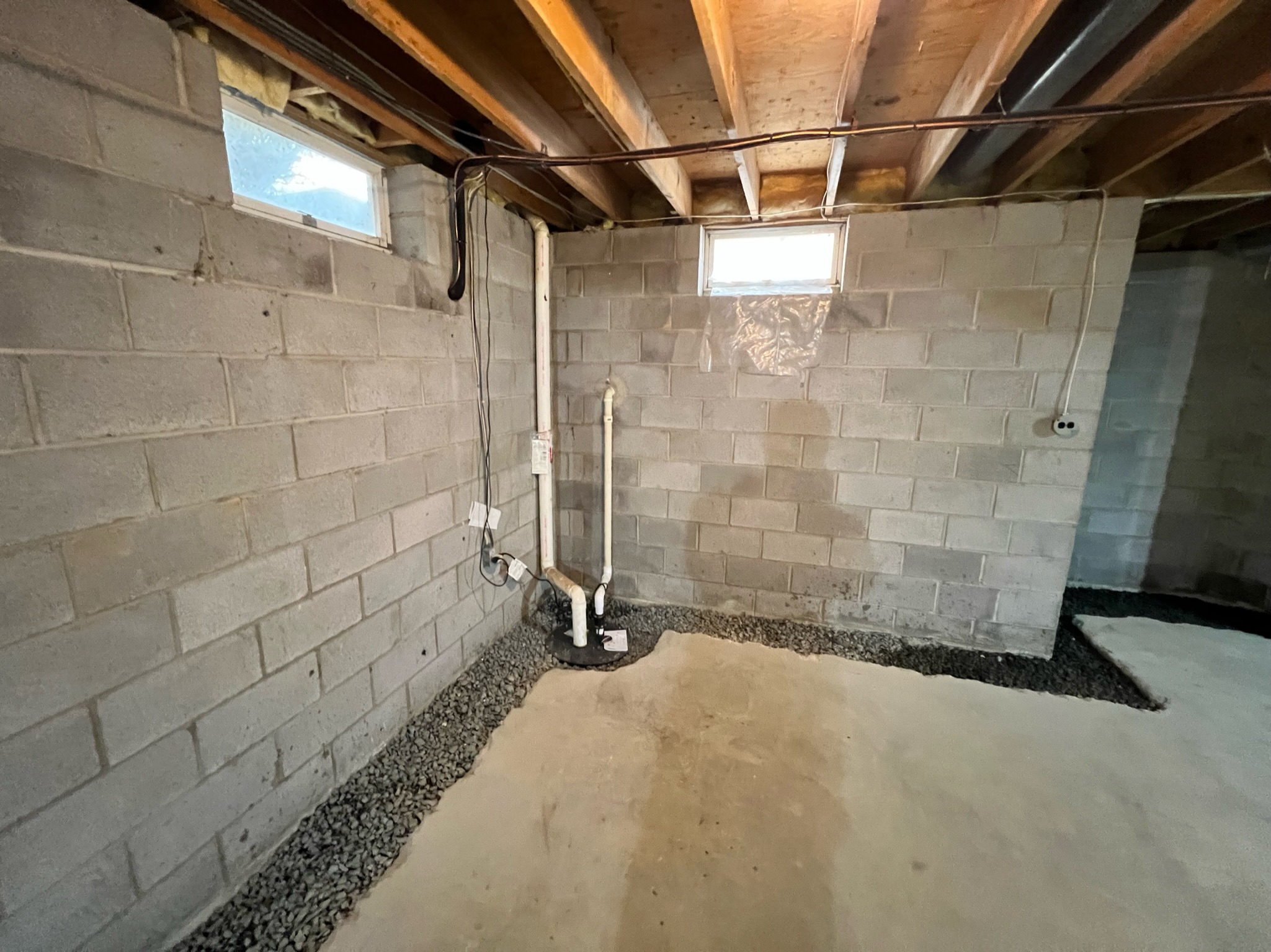 Sump pump installation completed in a Maryland basement
