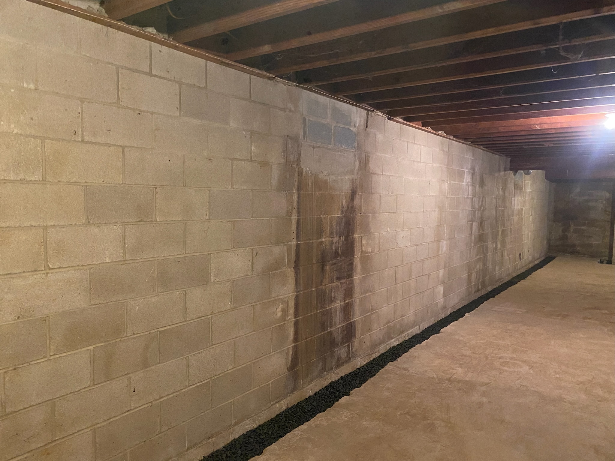 Water seepage and wet basement wall in a Maryland home