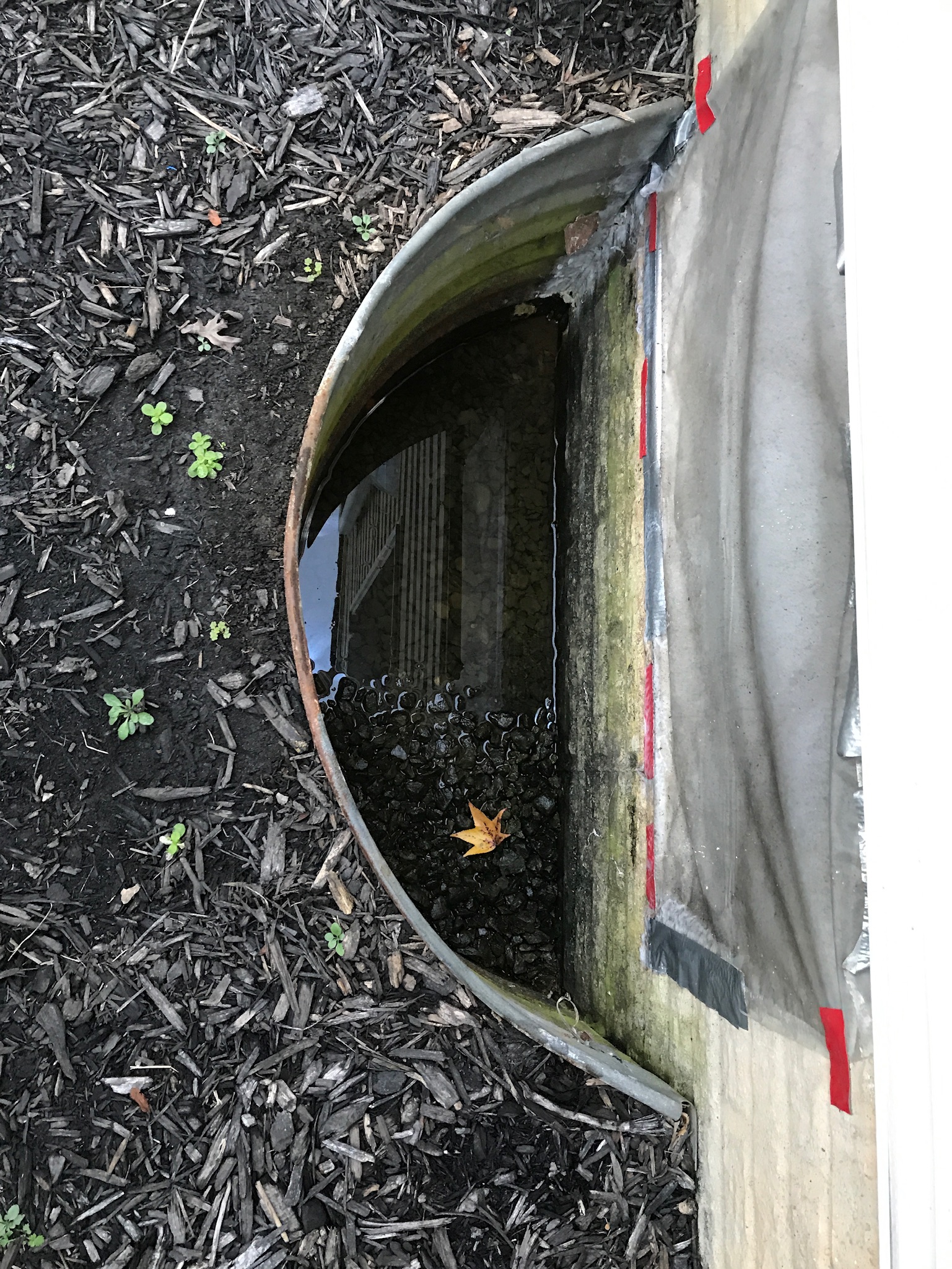 Water pooling in a basement window well in Maryland, a sign the egress window needs replacement