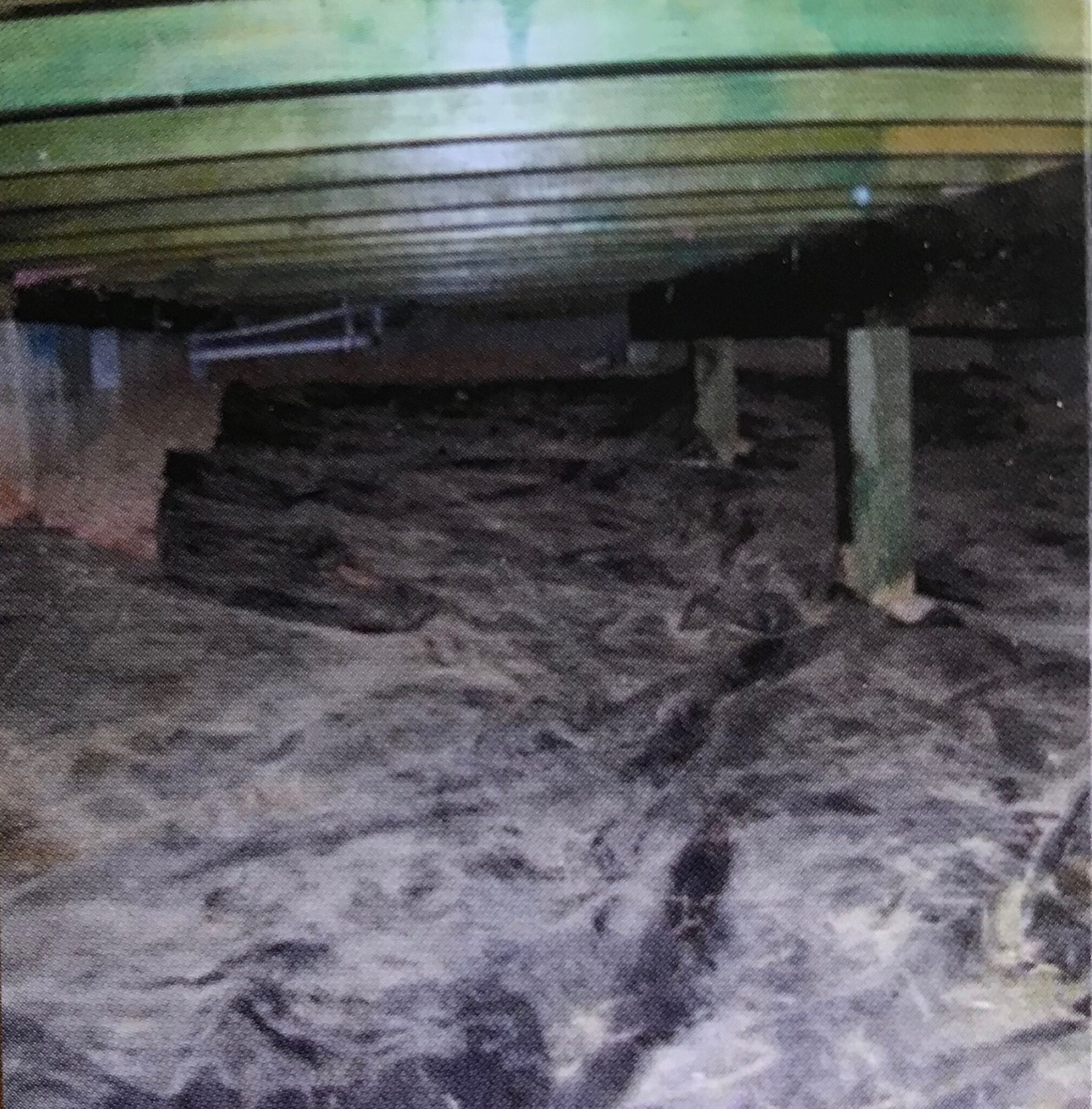 Damp Maryland crawl space with exposed earth and drainage matting before encapsulation