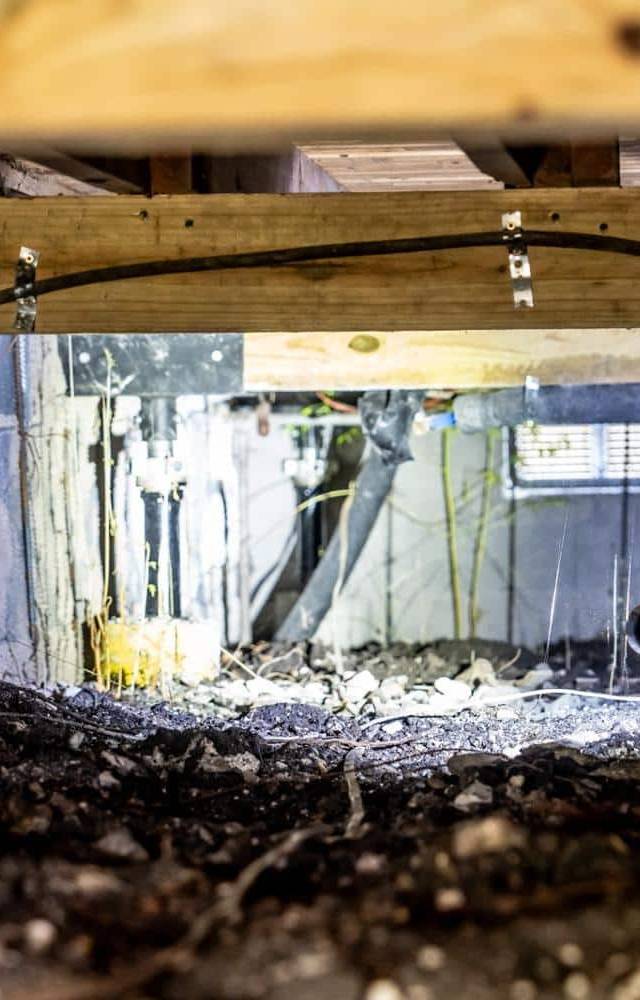 Quality Foundation Repair Austin technician inspecting a crawl space supported on Adjust-A-Piers.